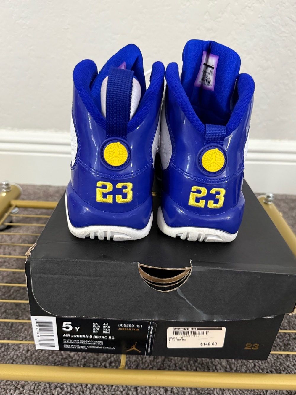 Air Jordan 9 Retro Kobe Bryant 5Y White Blue Yellow 302359-121 - Picture 10 of 10